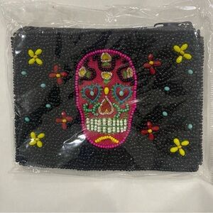 COPY - Handmade Seed Beaded Colorful Skull Candy Coin Purse Size 5x3.5 inches